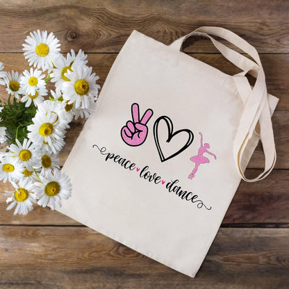 Ballet Dance Tote Bag - Peace Love Dance Shoulder Bag Organizer Gift for Dancer Lover Coach