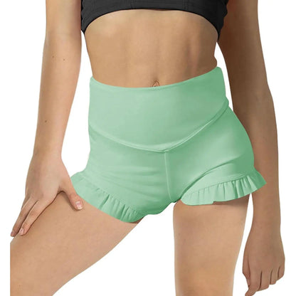 Girls Athletic High Waisted Ruffle Shorts - Comfy Yoga Dance Workout Gymnastics