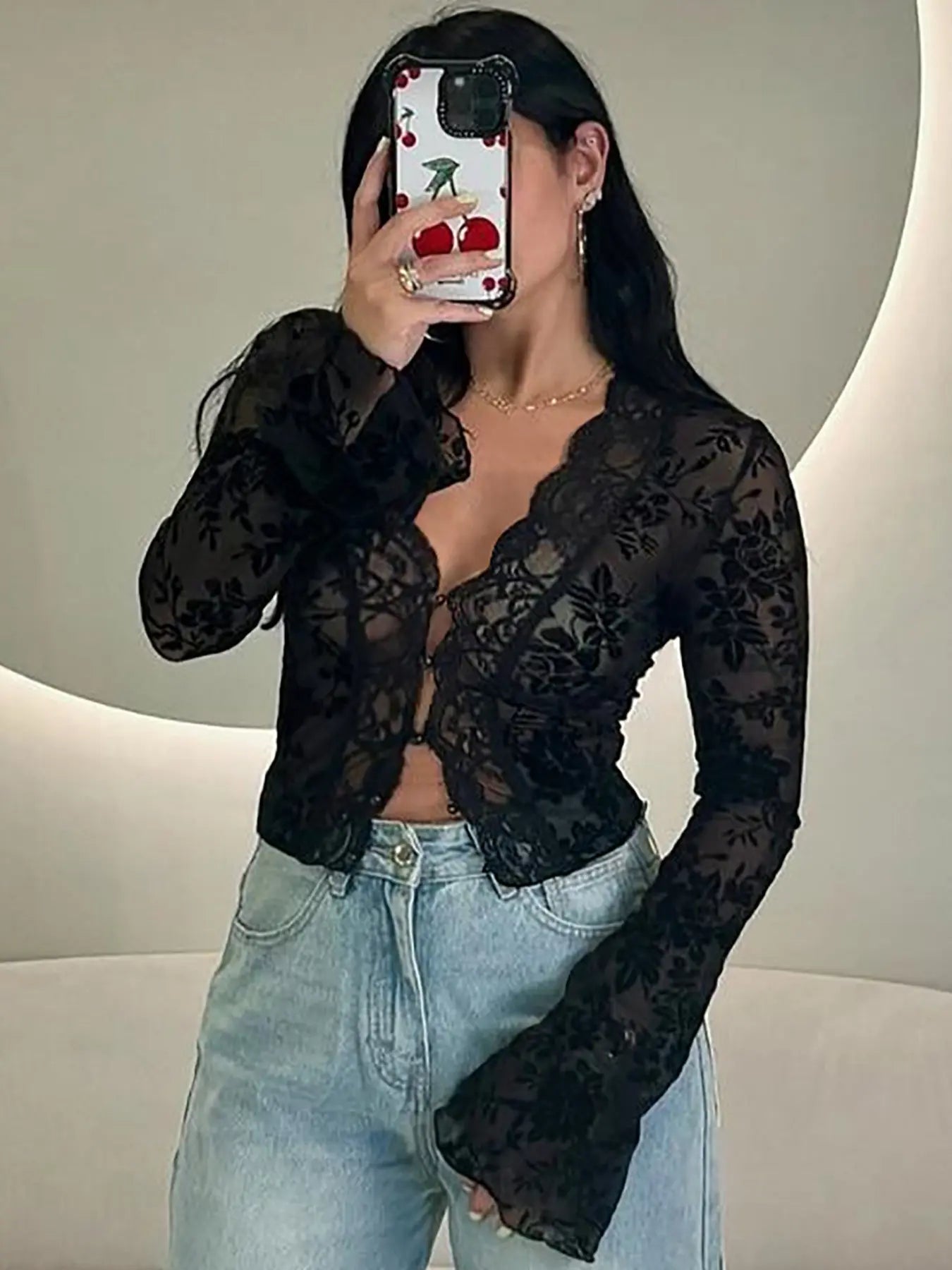 Leopard Print Mesh See-Through Long Sleeve T-Shirt, Streetwear Casual Chic Elegant Fitted Crop Top for Women
