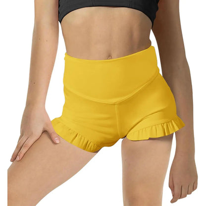 Girls Athletic High Waisted Ruffle Shorts - Comfy Yoga Dance Workout Gymnastics