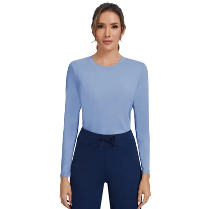 Women'S Long Sleeve Shirts Basic Crop Sports Tops Sun Protection Stretch Workout Top Crew Neck Slim Stretchy