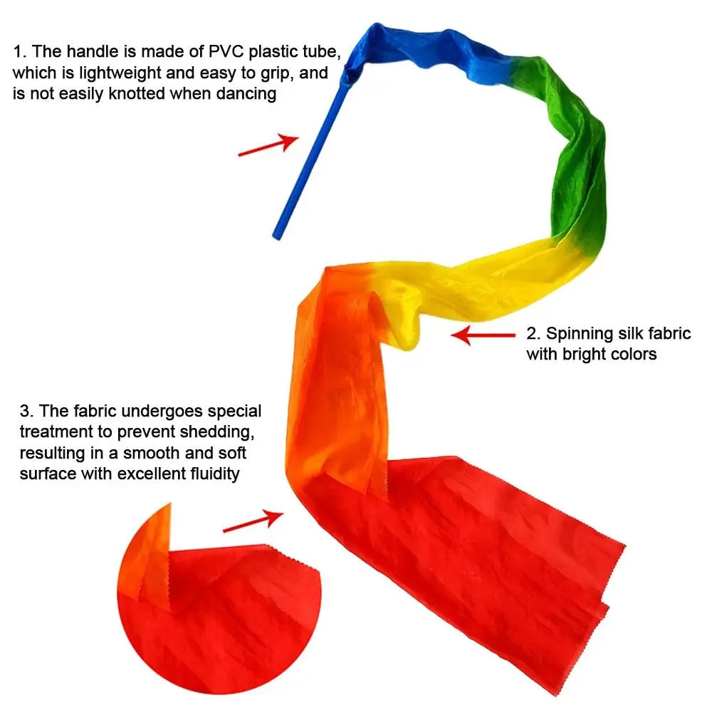 1.5M/2M Dance Streamer Gymnastics Dance Ribbons Belly Dance Real Silk Ribbon Throw Streamer with Rod