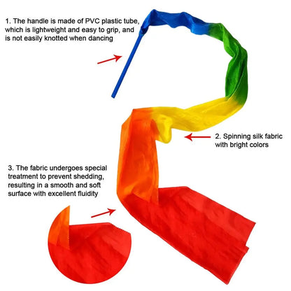 1.5M/2M Dance Streamer Gymnastics Dance Ribbons Belly Dance Real Silk Ribbon Throw Streamer with Rod
