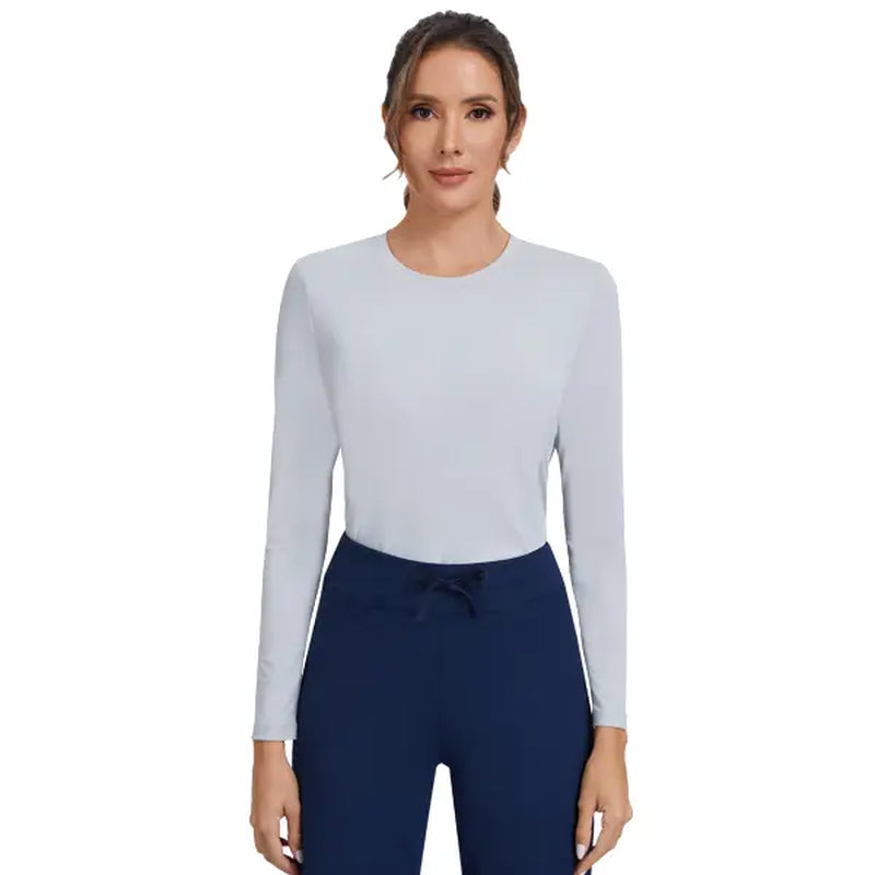 Women'S Long Sleeve Shirts Basic Crop Sports Tops Sun Protection Stretch Workout Top Crew Neck Slim Stretchy