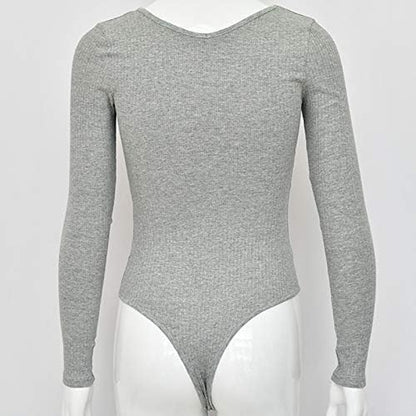 Womens Sexy V Neck Bodysuit Basic Ribbed Long Sleeve Jumpsuits Tops for Women Fall Tops