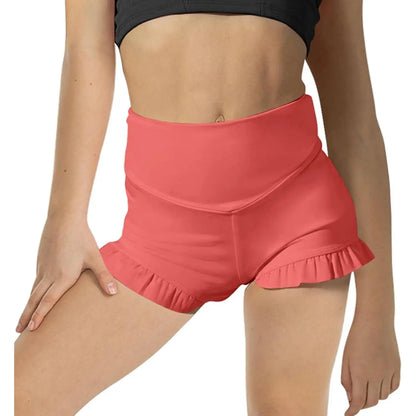 Girls Athletic High Waisted Ruffle Shorts - Comfy Yoga Dance Workout Gymnastics