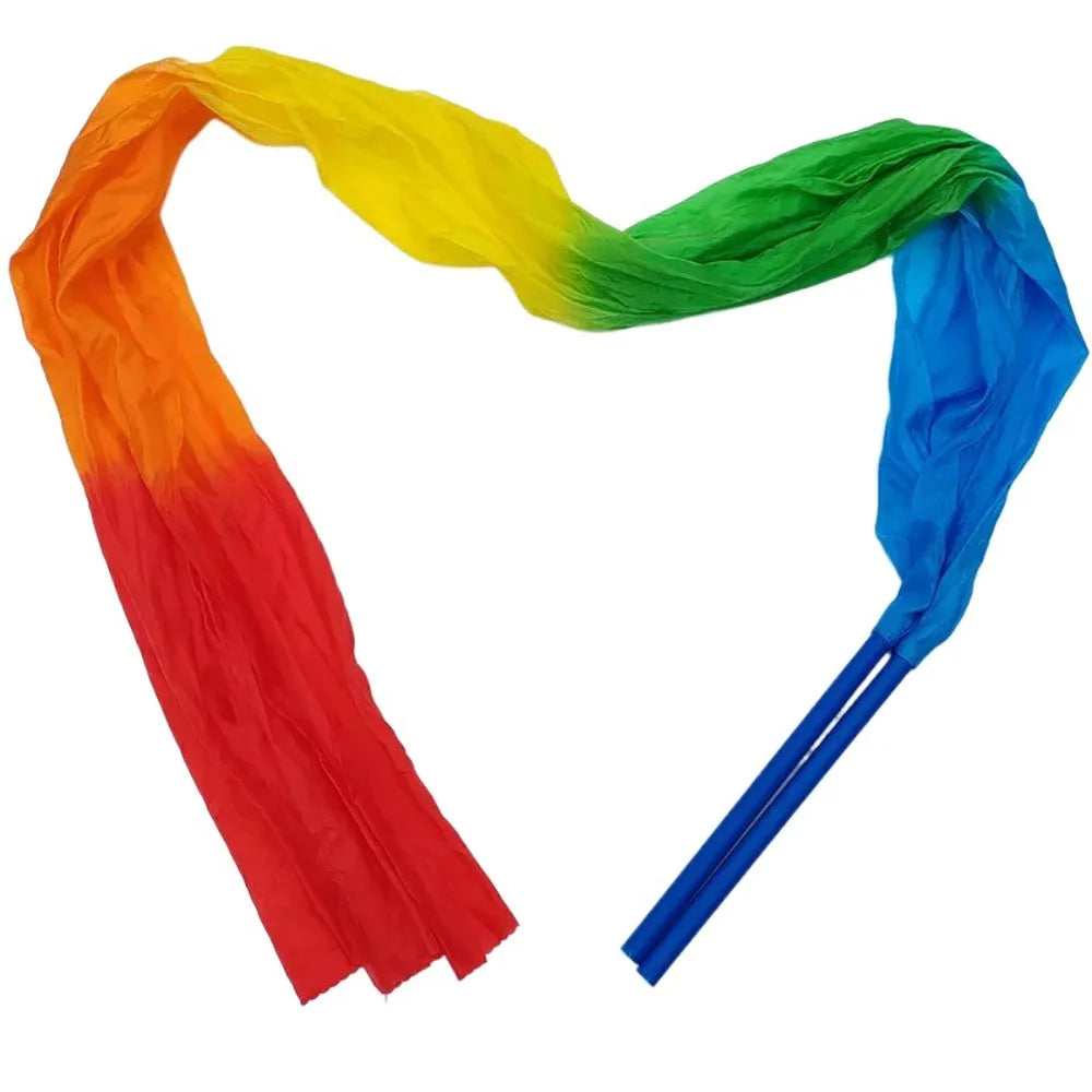 1.5M/2M Dance Streamer Gymnastics Dance Ribbons Belly Dance Real Silk Ribbon Throw Streamer with Rod