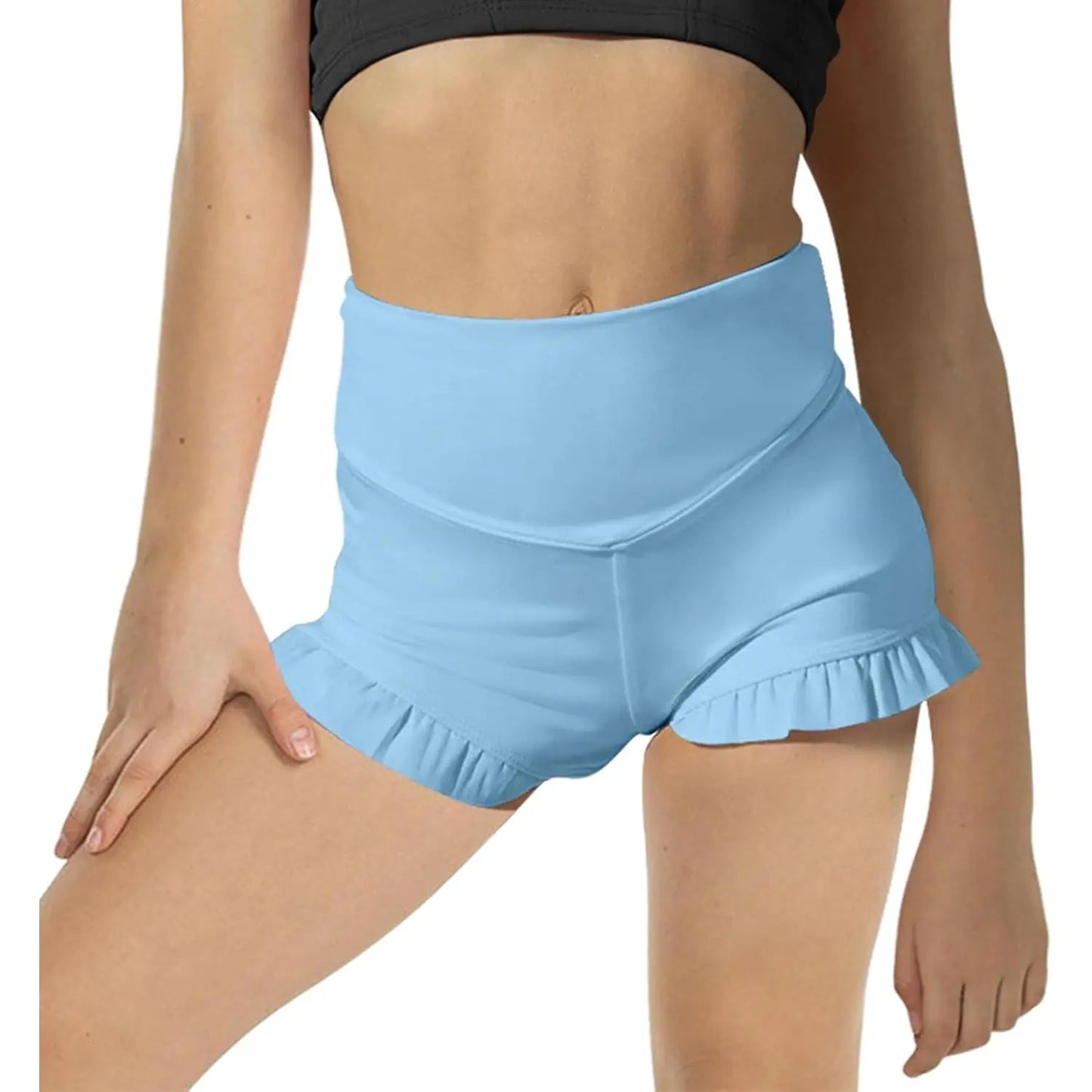 Girls Athletic High Waisted Ruffle Shorts - Comfy Yoga Dance Workout Gymnastics