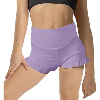 Girls Athletic High Waisted Ruffle Shorts - Comfy Yoga Dance Workout Gymnastics