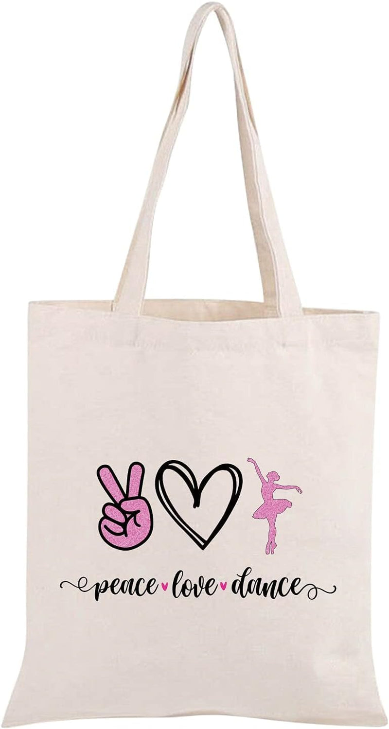 Ballet Dance Tote Bag - Peace Love Dance Shoulder Bag Organizer Gift for Dancer Lover Coach