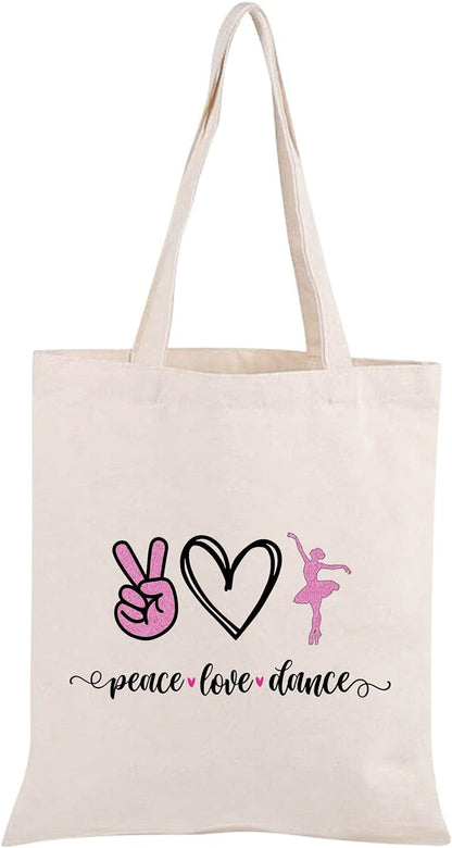 Ballet Dance Tote Bag - Peace Love Dance Shoulder Bag Organizer Gift for Dancer Lover Coach