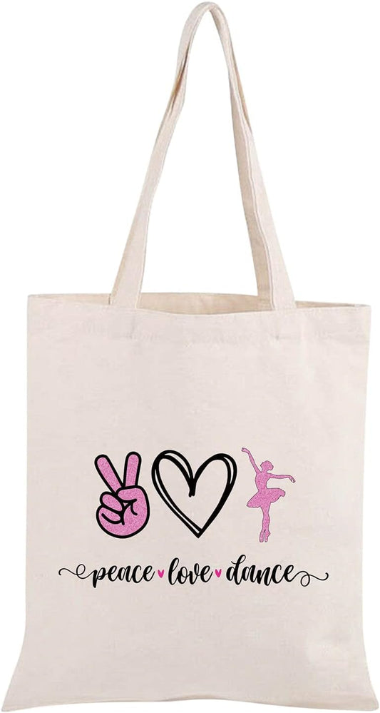 Ballet Dance Tote Bag - Peace Love Dance Shoulder Bag Organizer Gift for Dancer Lover Coach