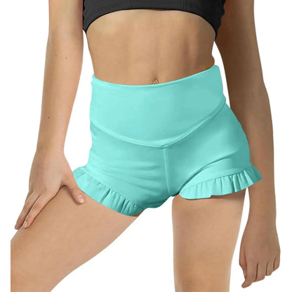 Girls Athletic High Waisted Ruffle Shorts - Comfy Yoga Dance Workout Gymnastics