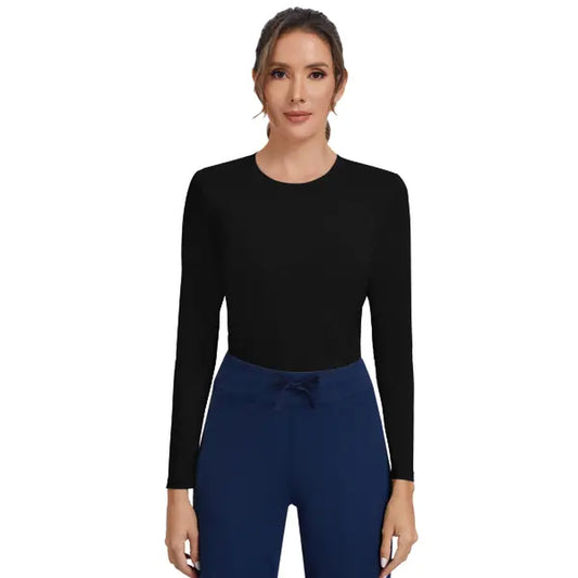 Women'S Long Sleeve Shirts Basic Crop Sports Tops Sun Protection Stretch Workout Top Crew Neck Slim Stretchy