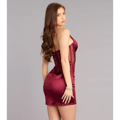 Candence Satin Rhinestone Corset Mini Dress