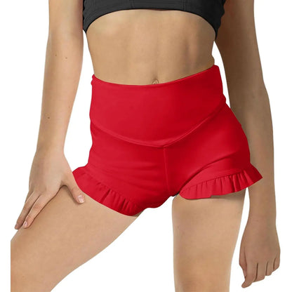 Girls Athletic High Waisted Ruffle Shorts - Comfy Yoga Dance Workout Gymnastics