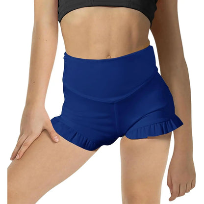 Girls Athletic High Waisted Ruffle Shorts - Comfy Yoga Dance Workout Gymnastics