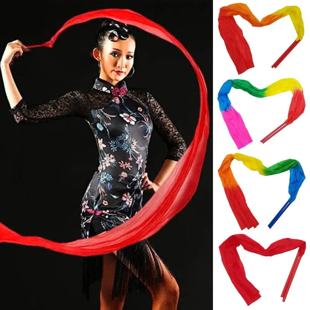 1.5M/2M Dance Streamer Gymnastics Dance Ribbons Belly Dance Real Silk Ribbon Throw Streamer with Rod