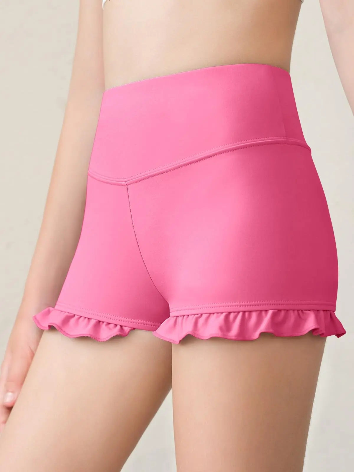 Girls Athletic High Waisted Ruffle Shorts - Comfy Yoga Dance Workout Gymnastics