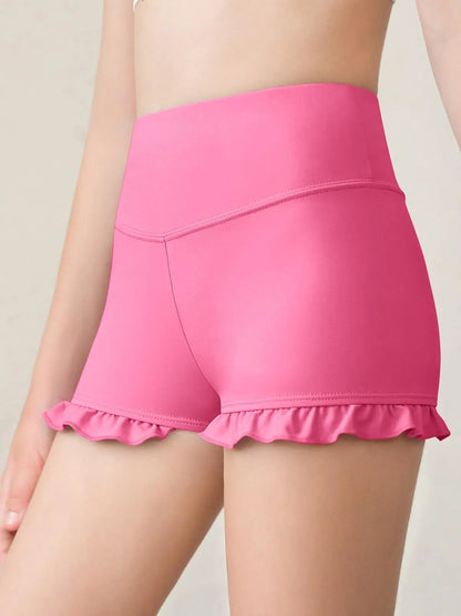 Girls Athletic High Waisted Ruffle Shorts - Comfy Yoga Dance Workout Gymnastics