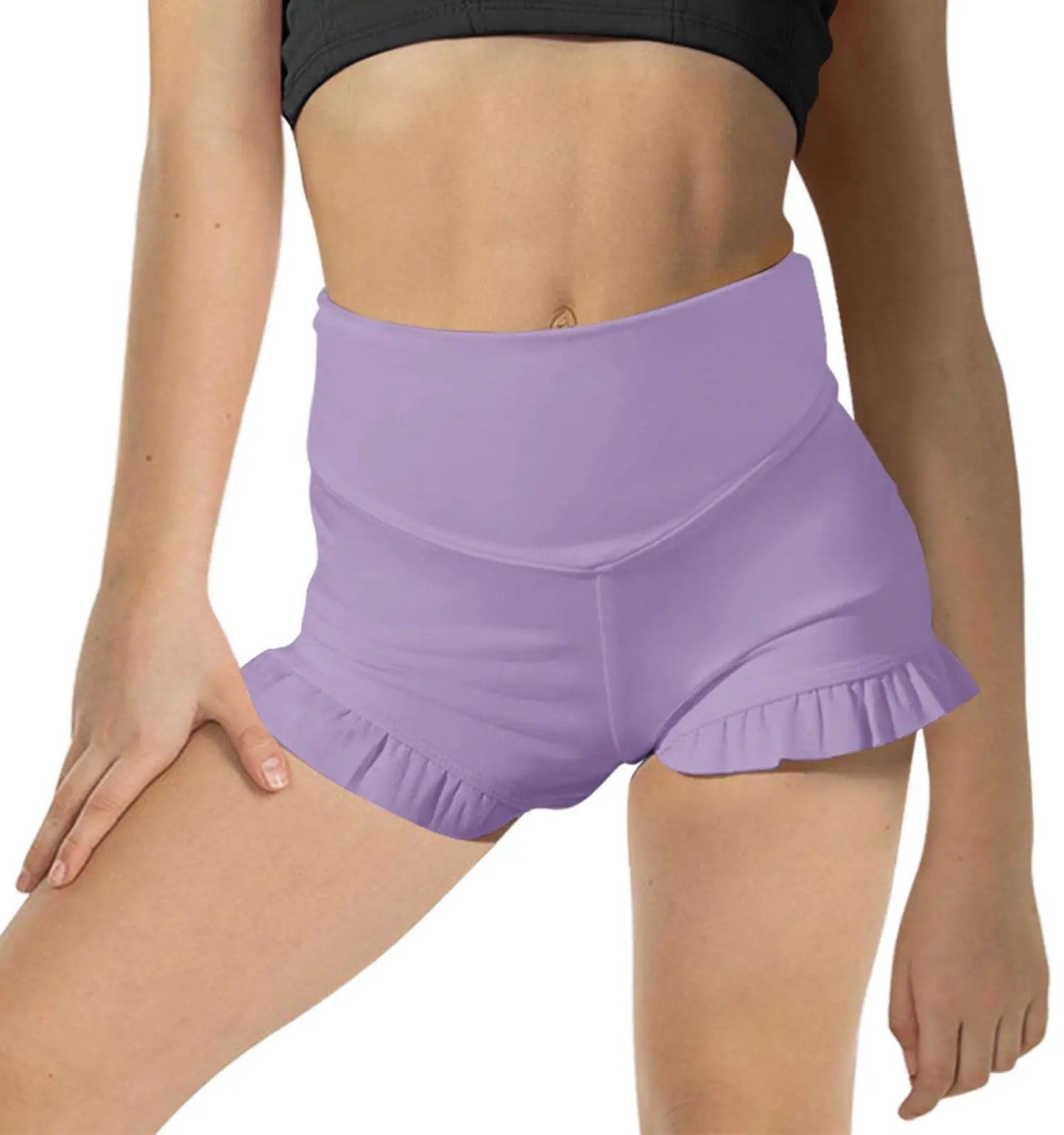 Girls Athletic High Waisted Ruffle Shorts - Comfy Yoga Dance Workout Gymnastics