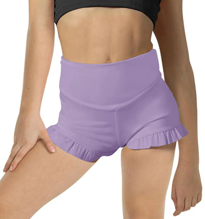 Girls Athletic High Waisted Ruffle Shorts - Comfy Yoga Dance Workout Gymnastics