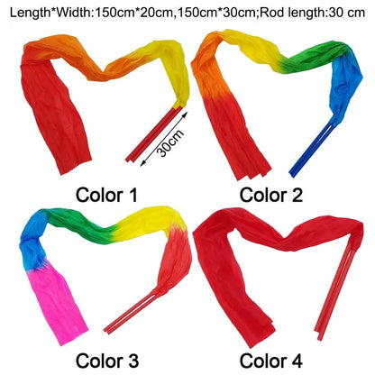 1.5M/2M Dance Streamer Gymnastics Dance Ribbons Belly Dance Real Silk Ribbon Throw Streamer with Rod