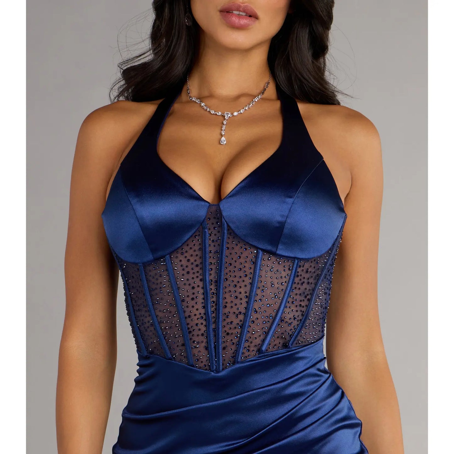 Candence Satin Rhinestone Corset Mini Dress
