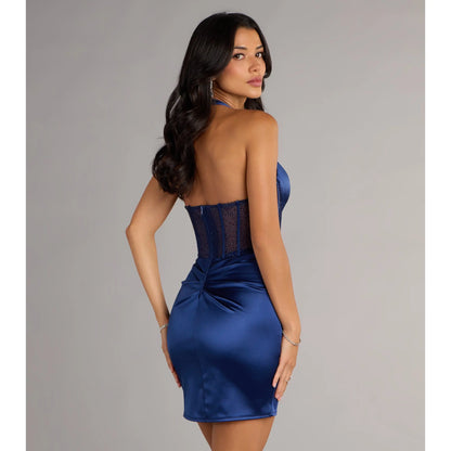 Candence Satin Rhinestone Corset Mini Dress