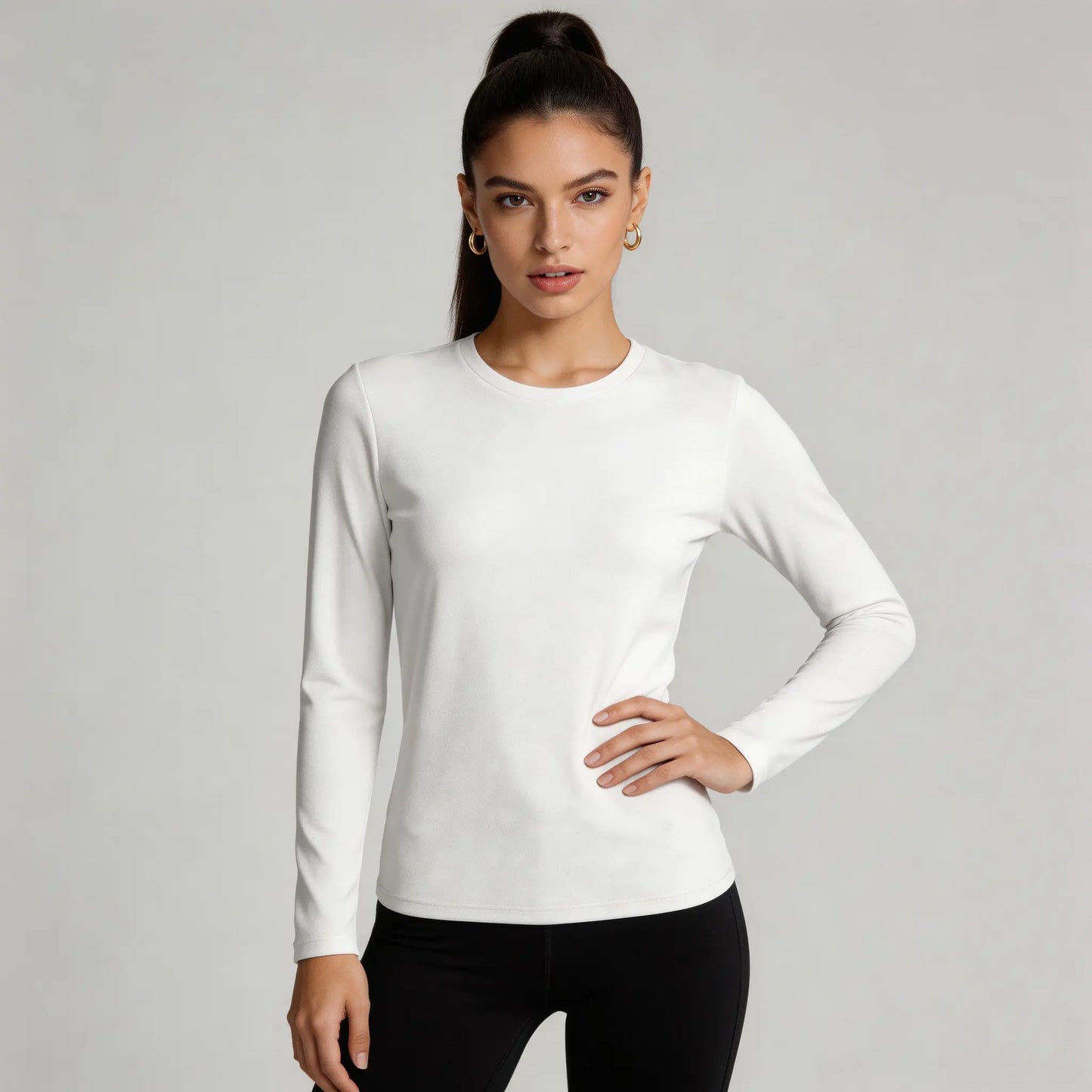 Women'S Long Sleeve Shirts Basic Crop Sports Tops Sun Protection Stretch Workout Top Crew Neck Slim Stretchy