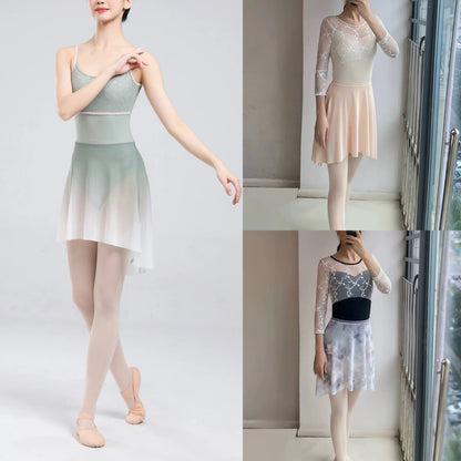 Ballet Dance Skirt Women High Quality Soft Net Printing Dance Leotard Dress Girl'S Dance Practice Long Skirt