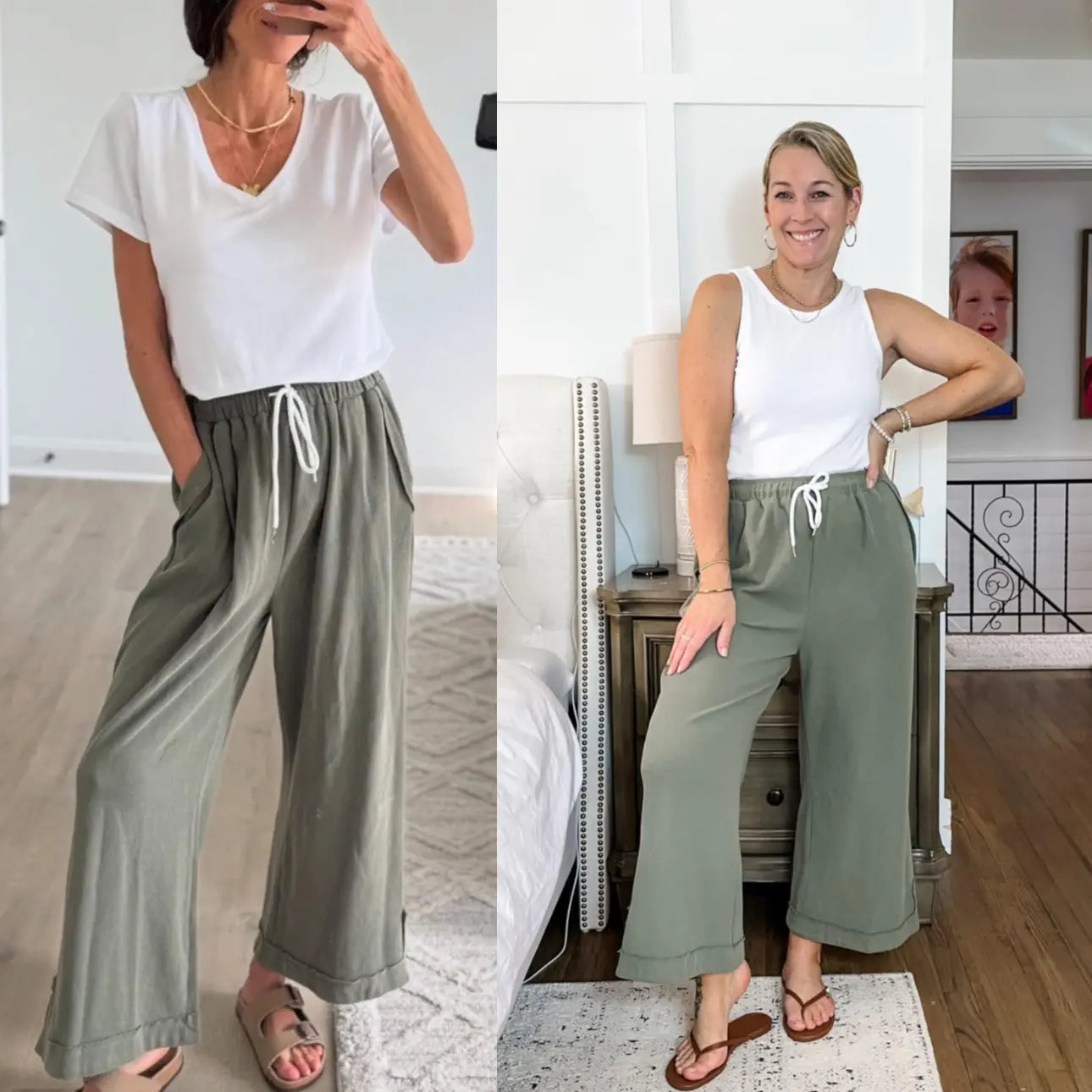 Tanming Women'S Casual Wide-Leg Palazzo Pants Loose Fit Drawstring Waist Elastic Fabric Pockets Side Slit Hem Design Perfect for Relaxed Comfort