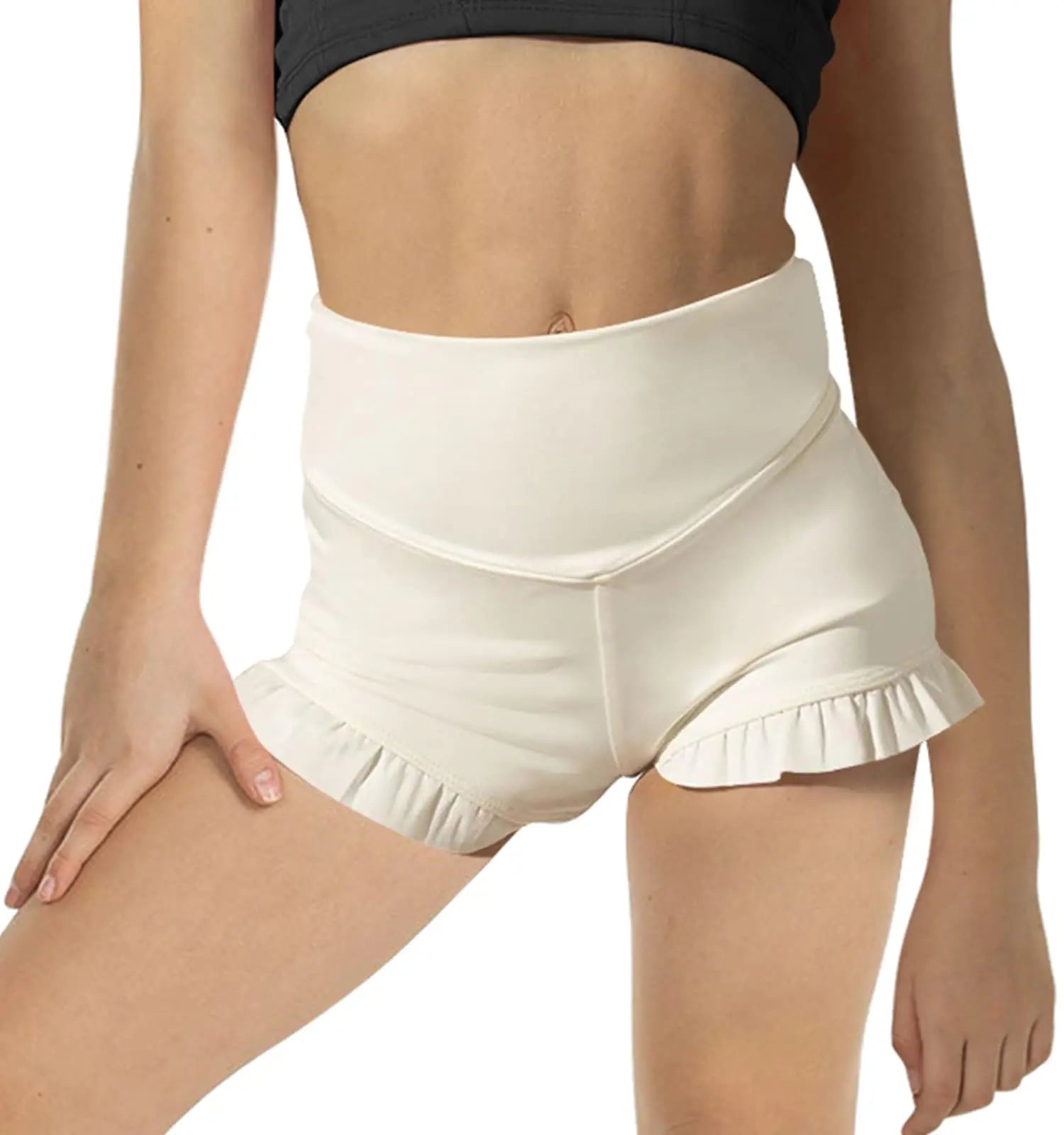 Girls Athletic High Waisted Ruffle Shorts - Comfy Yoga Dance Workout Gymnastics