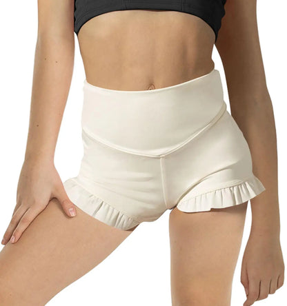 Girls Athletic High Waisted Ruffle Shorts - Comfy Yoga Dance Workout Gymnastics