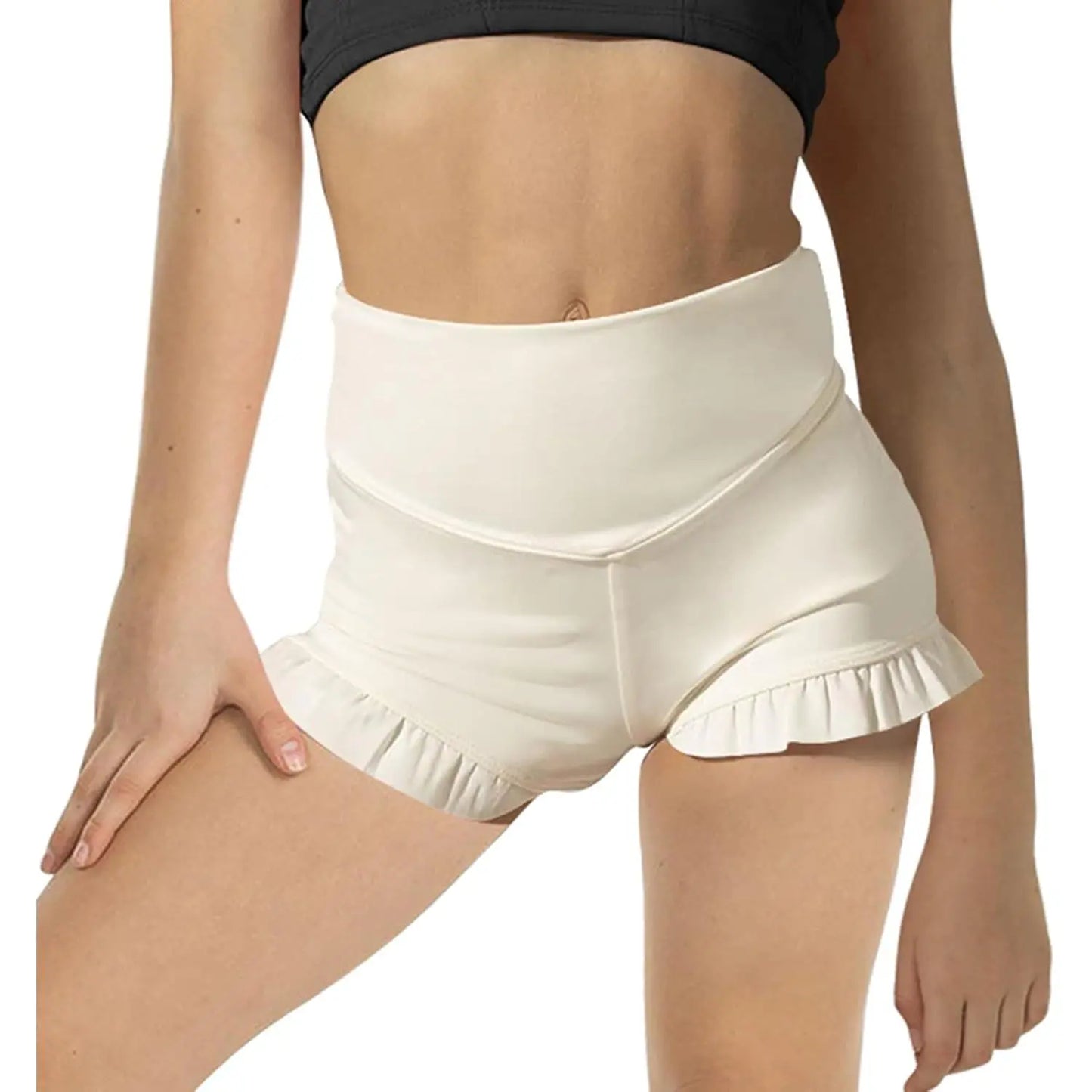 Girls Athletic High Waisted Ruffle Shorts - Comfy Yoga Dance Workout Gymnastics