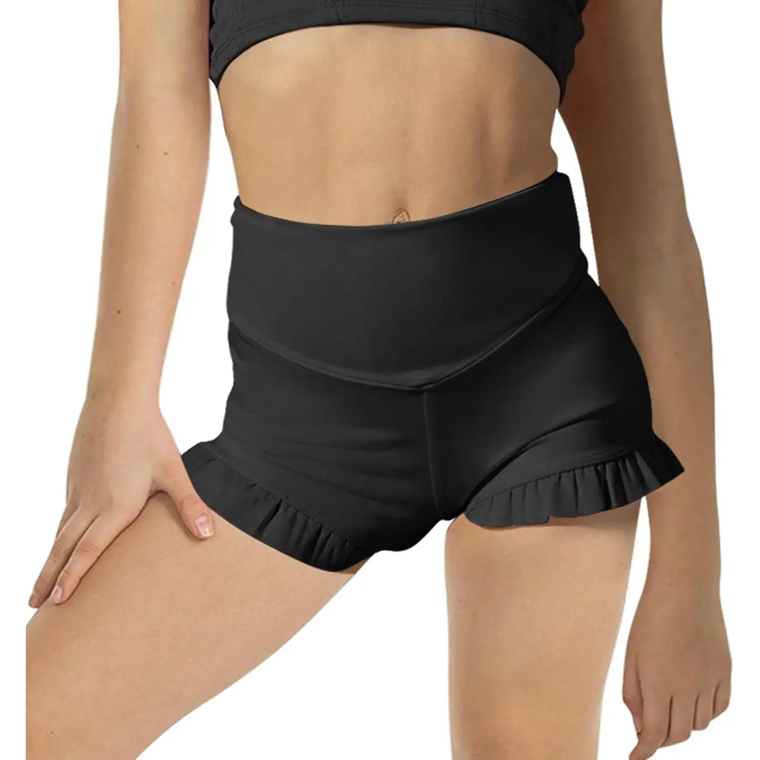 Girls Athletic High Waisted Ruffle Shorts - Comfy Yoga Dance Workout Gymnastics