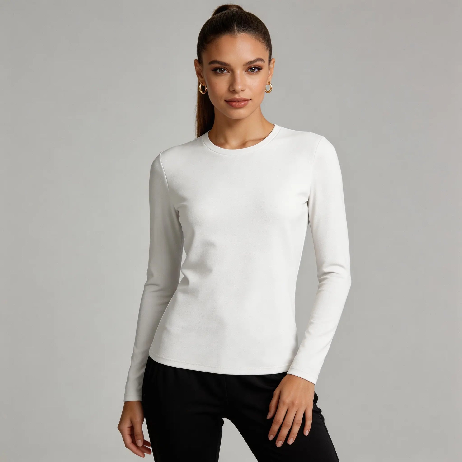 Women'S Long Sleeve Shirts Basic Crop Sports Tops Sun Protection Stretch Workout Top Crew Neck Slim Stretchy