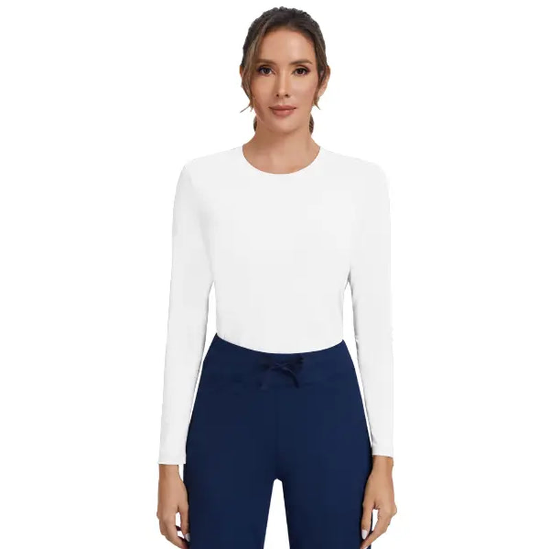 Women'S Long Sleeve Shirts Basic Crop Sports Tops Sun Protection Stretch Workout Top Crew Neck Slim Stretchy