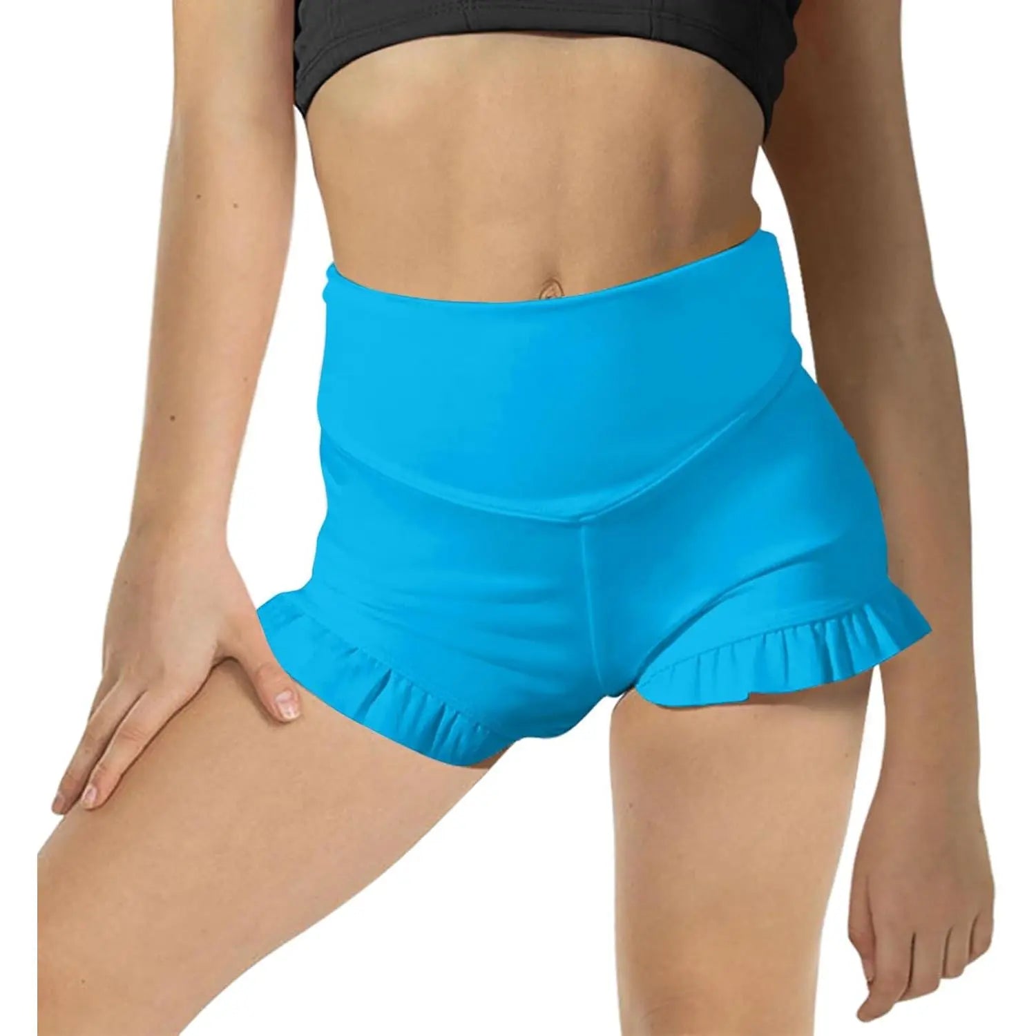 Girls Athletic High Waisted Ruffle Shorts - Comfy Yoga Dance Workout Gymnastics