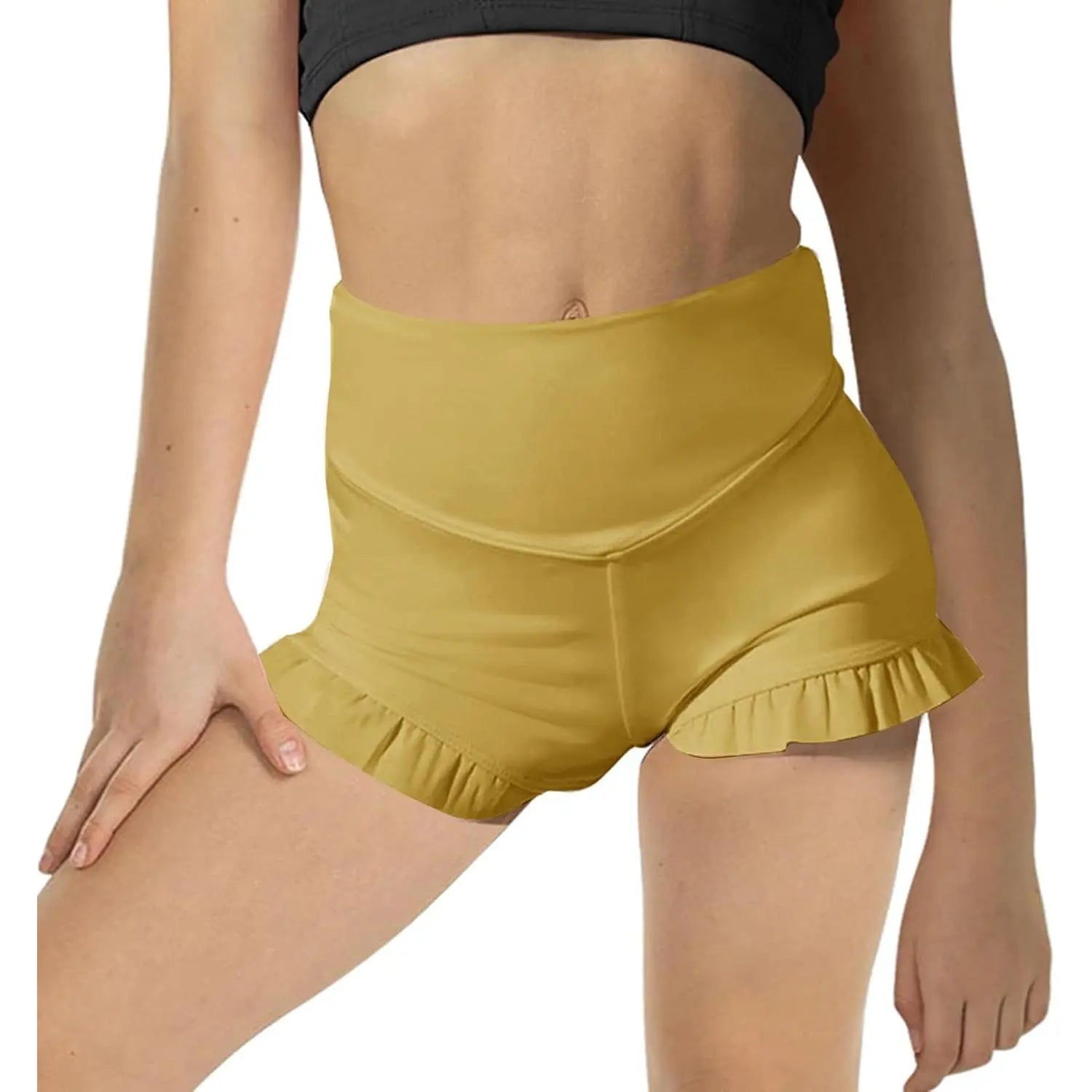 Girls Athletic High Waisted Ruffle Shorts - Comfy Yoga Dance Workout Gymnastics