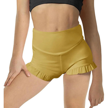 Girls Athletic High Waisted Ruffle Shorts - Comfy Yoga Dance Workout Gymnastics