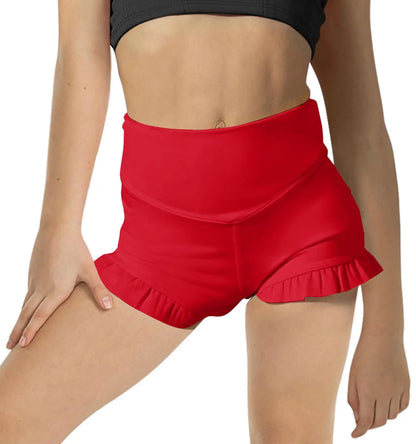 Girls Athletic High Waisted Ruffle Shorts - Comfy Yoga Dance Workout Gymnastics