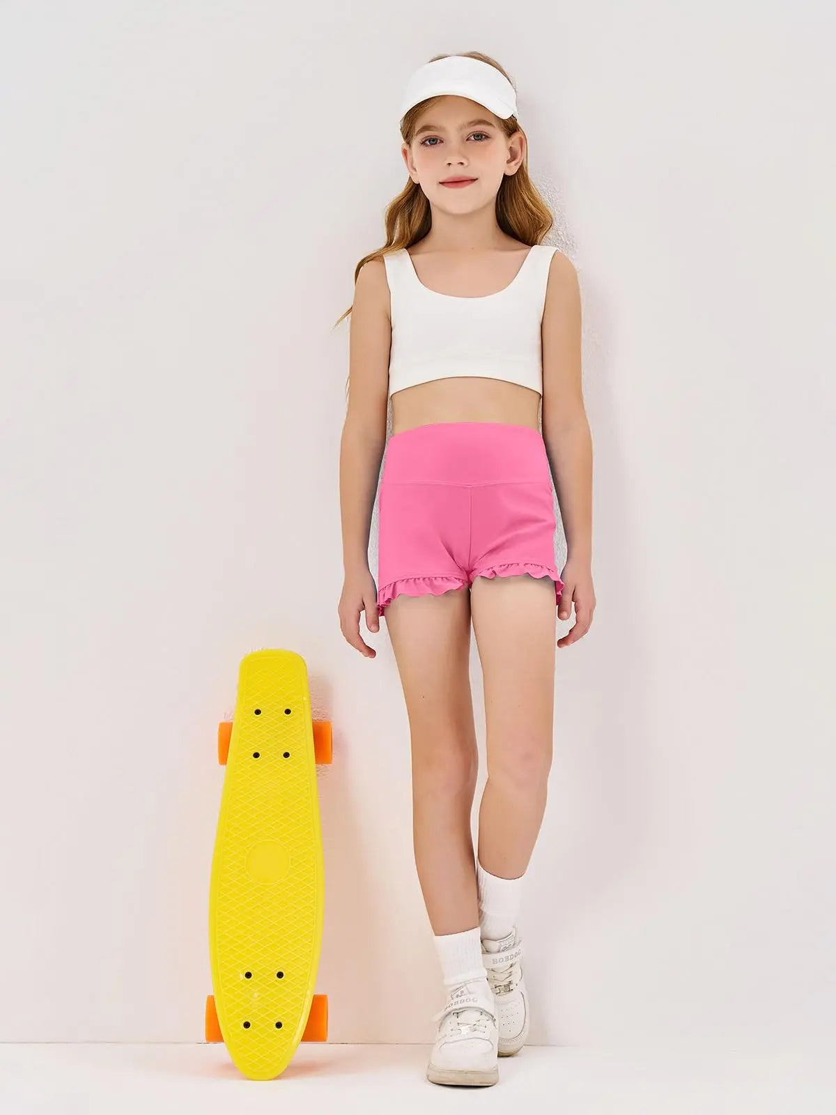 Girls Athletic High Waisted Ruffle Shorts - Comfy Yoga Dance Workout Gymnastics
