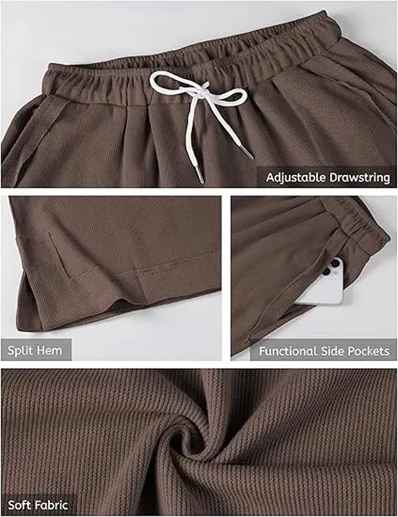 Tanming Women'S Casual Wide-Leg Palazzo Pants Loose Fit Drawstring Waist Elastic Fabric Pockets Side Slit Hem Design Perfect for Relaxed Comfort