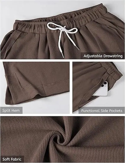 Tanming Women'S Casual Wide-Leg Palazzo Pants Loose Fit Drawstring Waist Elastic Fabric Pockets Side Slit Hem Design Perfect for Relaxed Comfort