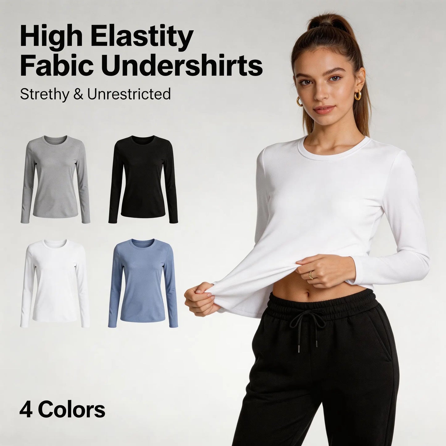 Women'S Long Sleeve Shirts Basic Crop Sports Tops Sun Protection Stretch Workout Top Crew Neck Slim Stretchy