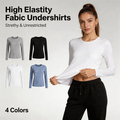Women'S Long Sleeve Shirts Basic Crop Sports Tops Sun Protection Stretch Workout Top Crew Neck Slim Stretchy