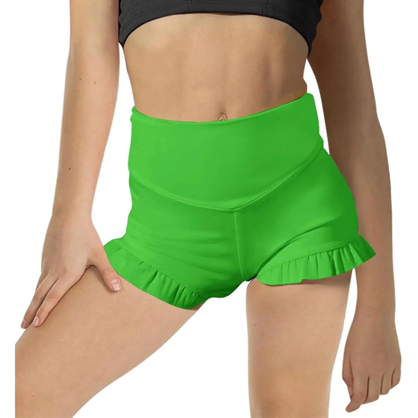 Girls Athletic High Waisted Ruffle Shorts - Comfy Yoga Dance Workout Gymnastics